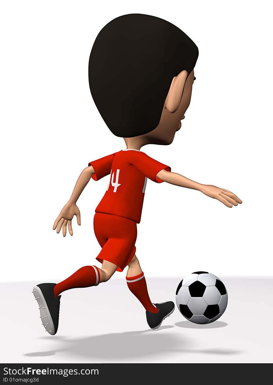 3d illustration of soccer player in action with soccer ball.