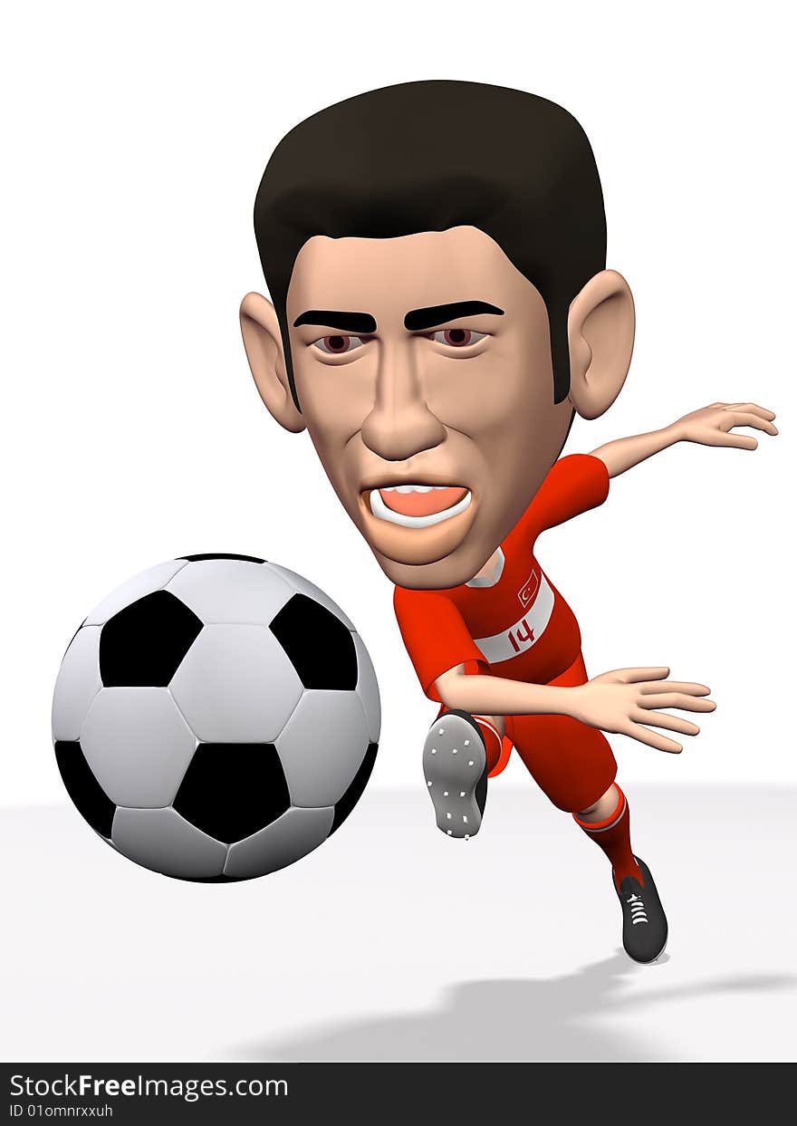 3d illustration of soccer player in action with soccer ball.