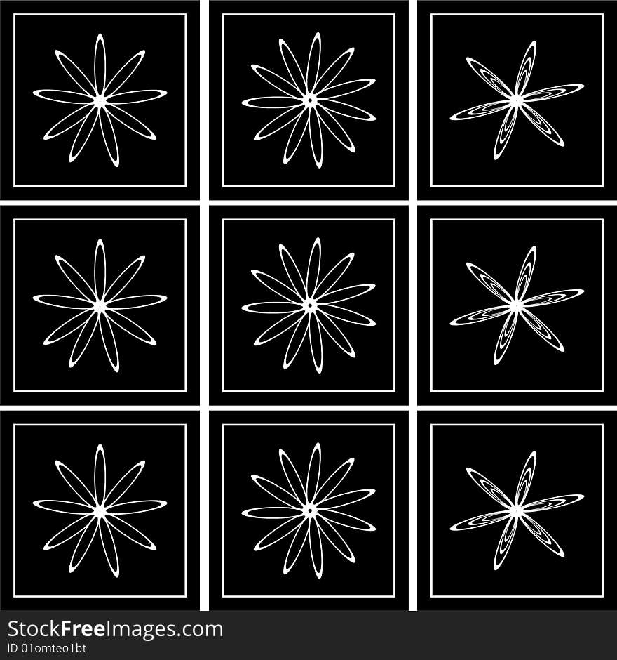 Six star graphic black white  panels. Six star graphic black white  panels