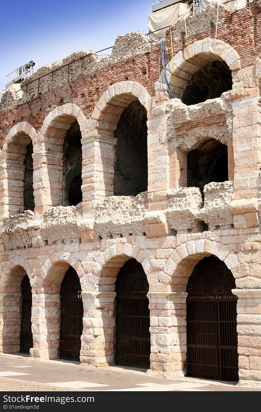 Colosseum, details amphitheatre Arena in Verona, Italy