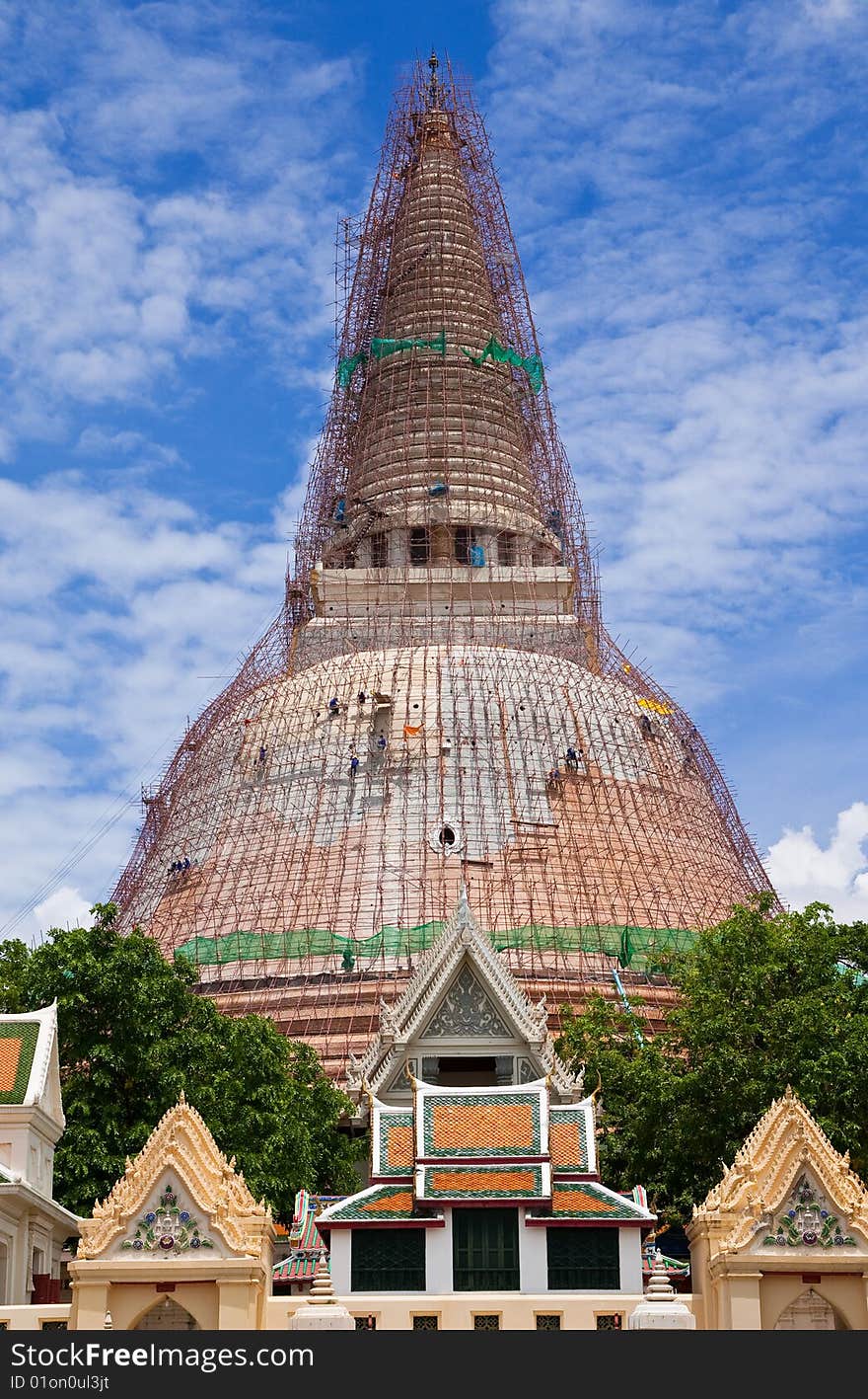 The repairing of old and famous pagoda in Nakorn Pathom province, Thailand. The repairing of old and famous pagoda in Nakorn Pathom province, Thailand