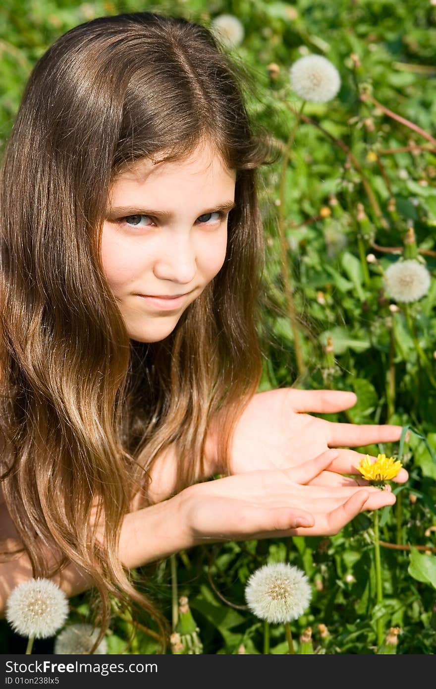 Portrait teen girl on nature