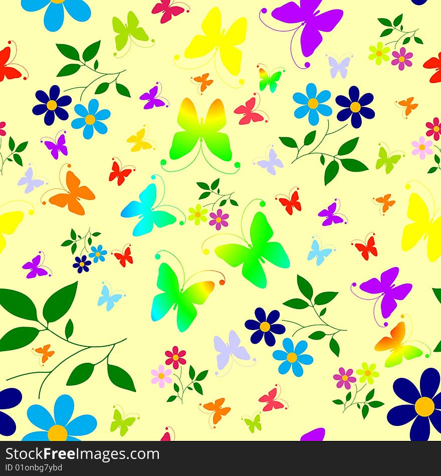 Abstract seamless floral background with butterflies. Abstract seamless floral background with butterflies