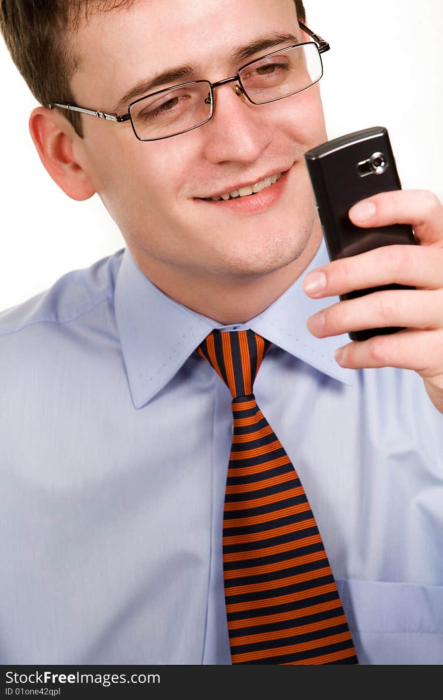 Businessman looking at cellphone