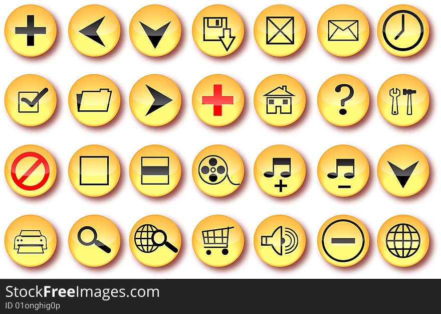 Icons for web site feasible in yellow colour. Icons for web site feasible in yellow colour