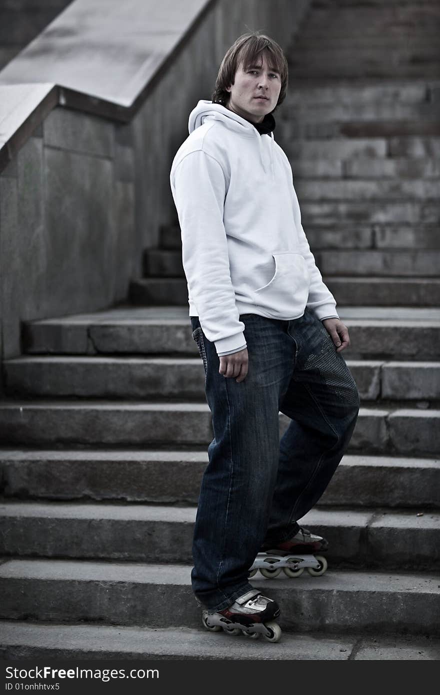 Portrait of a serious rollerskating man - shallow DOF. Portrait of a serious rollerskating man - shallow DOF