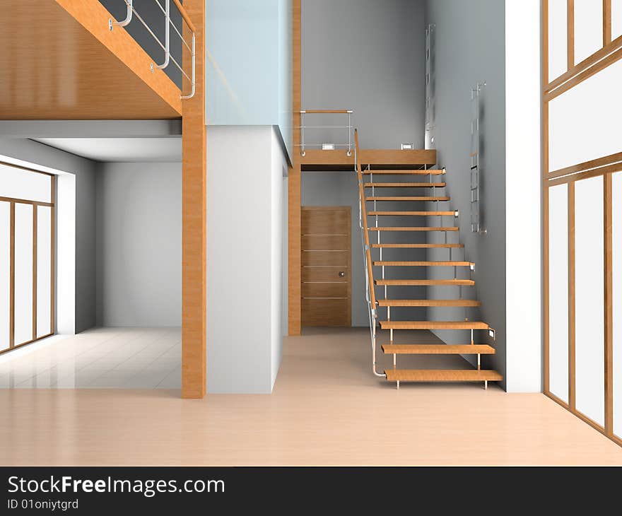 Emty interior whith ladder 3D