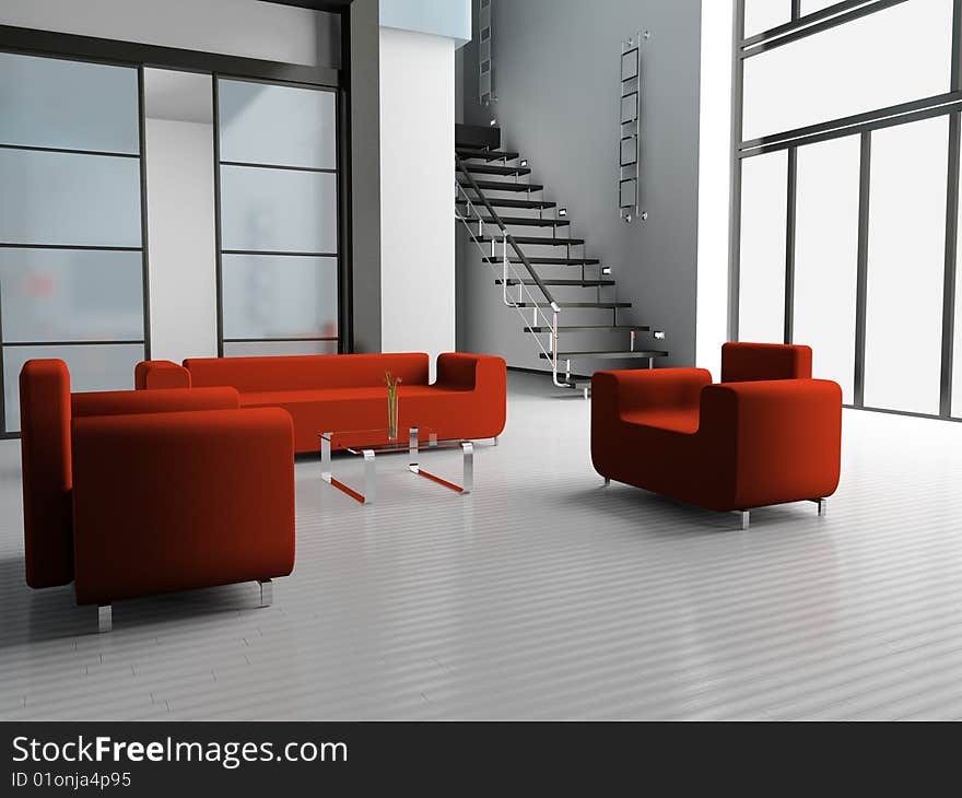 Modern interior of living room 3D