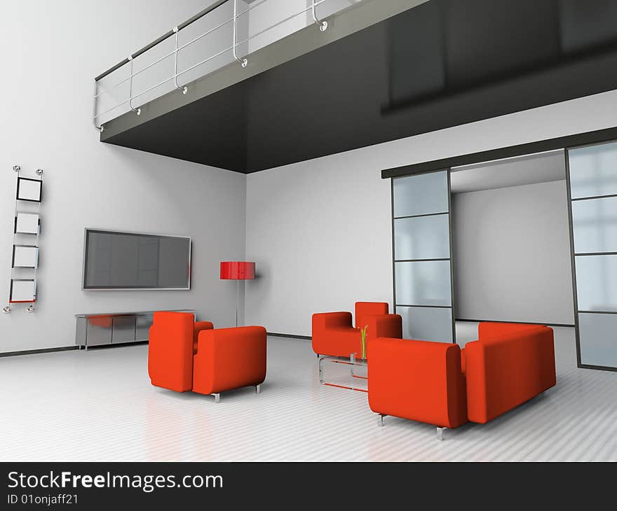 Modern interior of living room 3D