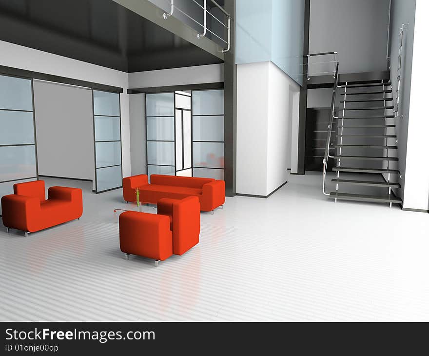 Modern interior of living room 3D