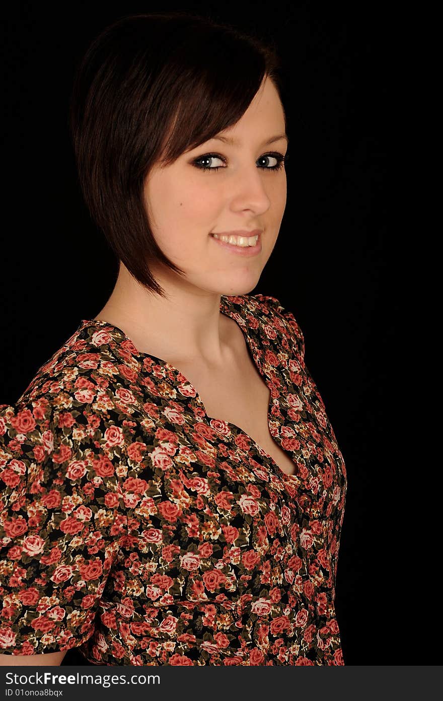 Pretty teenage woman on black background. Pretty teenage woman on black background