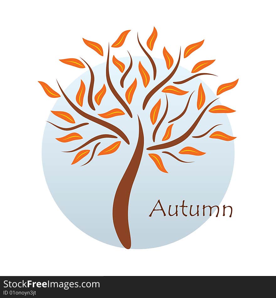 Seasonal tree: autumn on blue circle background