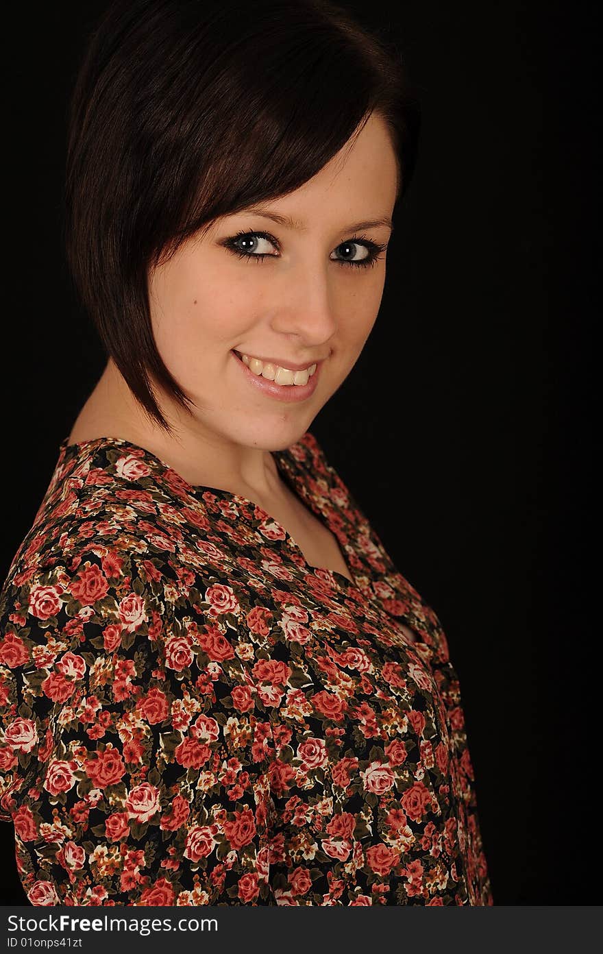 Pretty teenage woman on black background. Pretty teenage woman on black background