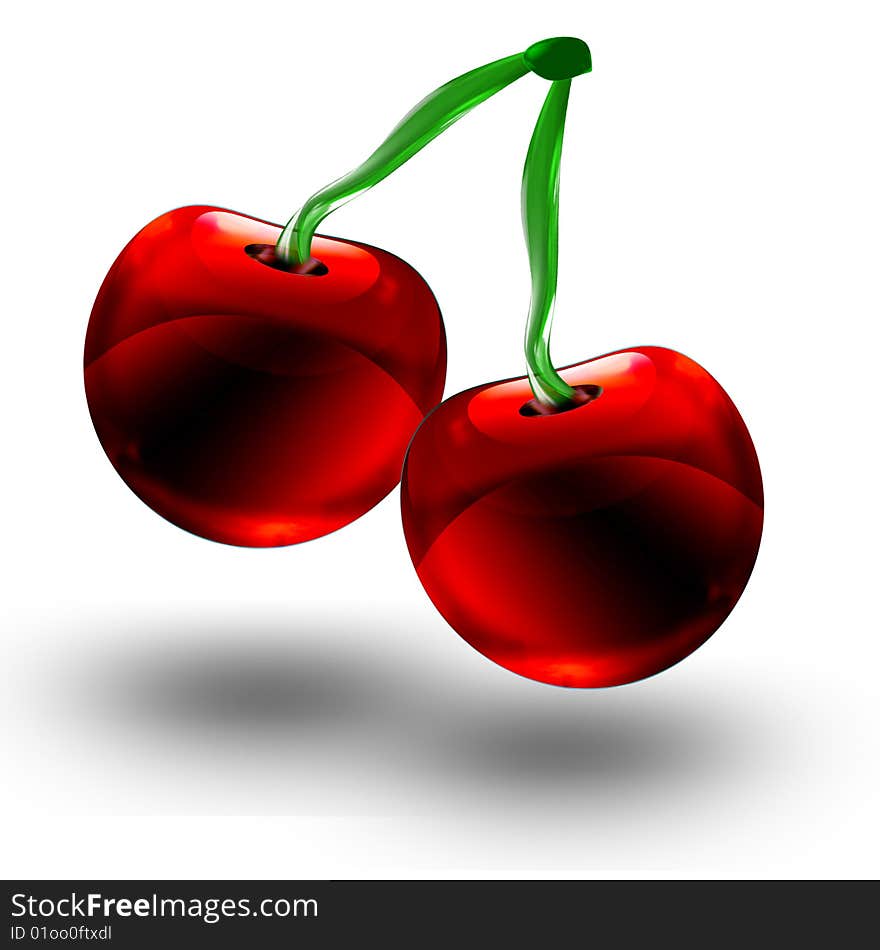 An illustration of red cherries