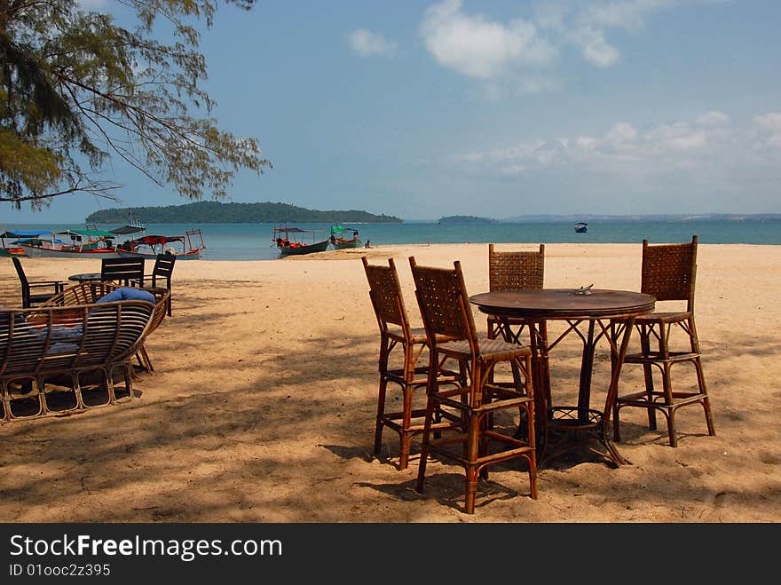 Caribbean Island beach resort, furniture for rest