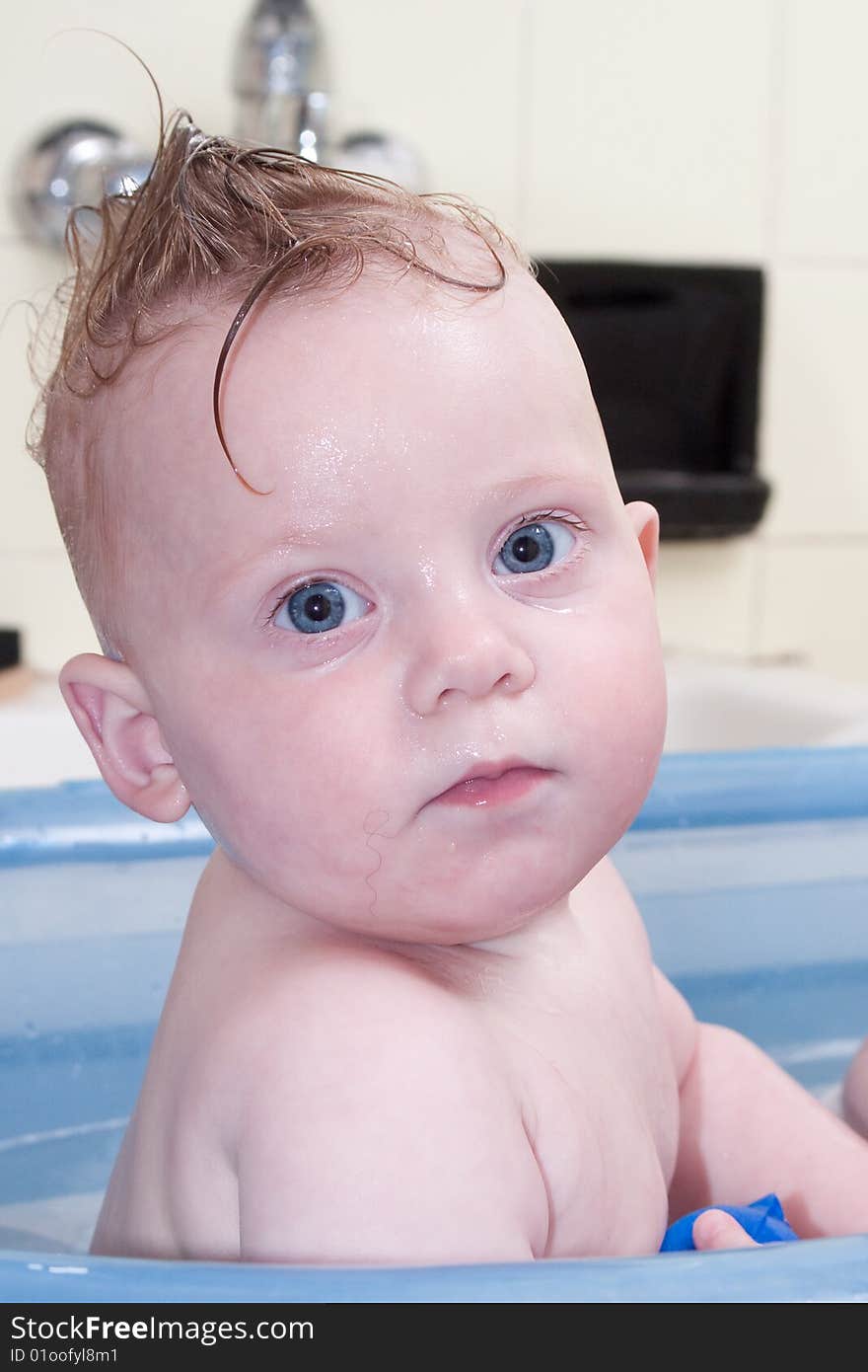 Half year baby in the bath