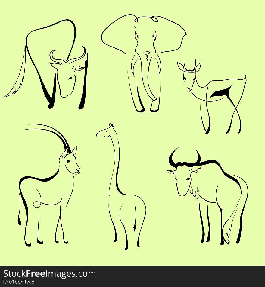 Vector illustraition of Wild Animals Design Set made with simple line only