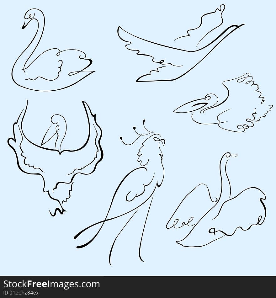 Vector illustraition of Birds Design Set made with simple line only