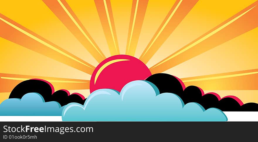 Vector illustration of very hot sun and big clouds. Vector illustration of very hot sun and big clouds.