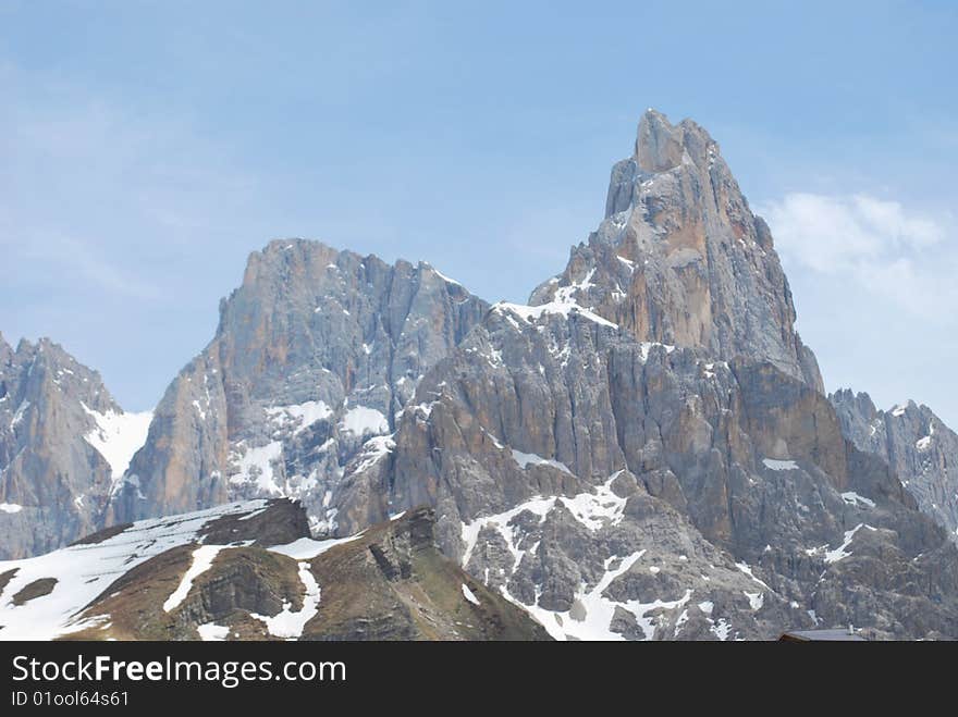 Rocky tops of the Alpes. A kind from pass the Rolle . Italy. May. Rocky tops of the Alpes. A kind from pass the Rolle . Italy. May.