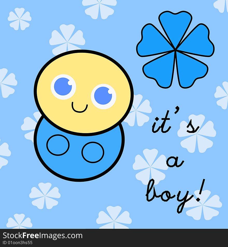 A new born baby-boy card with a little baby smiling happy. Digital drawing. Coloured Picture. A new born baby-boy card with a little baby smiling happy. Digital drawing. Coloured Picture.