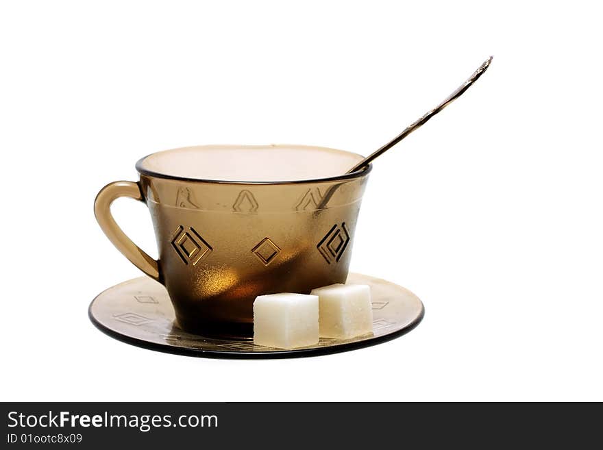 Empty teacup on a white background