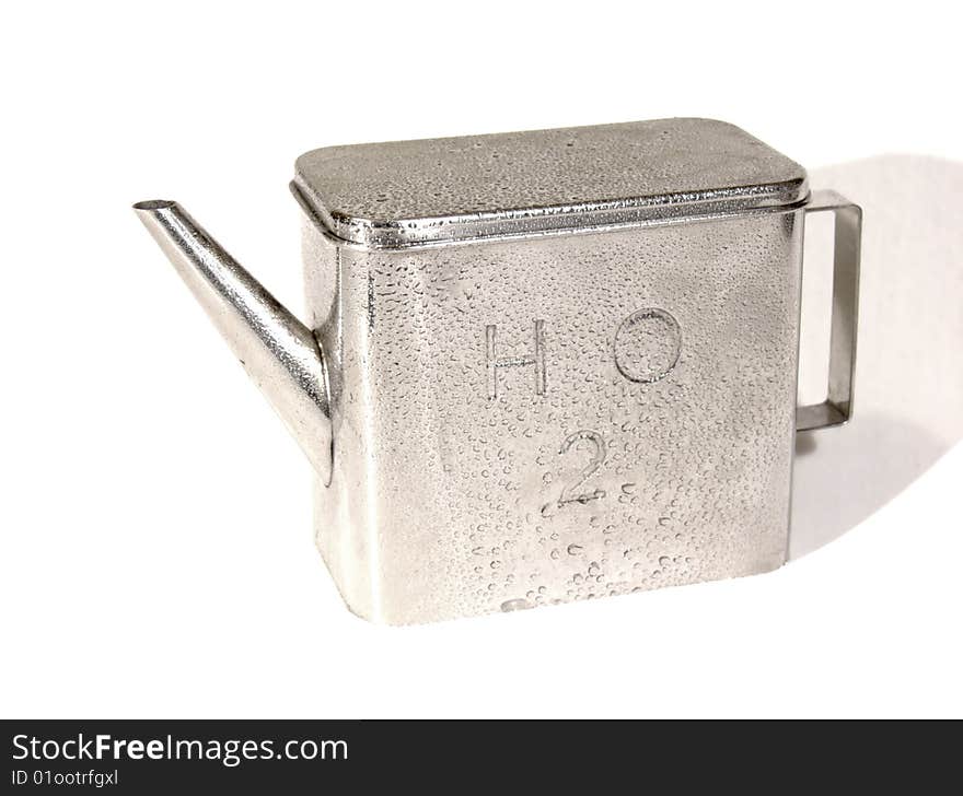 Metal watering can on white background