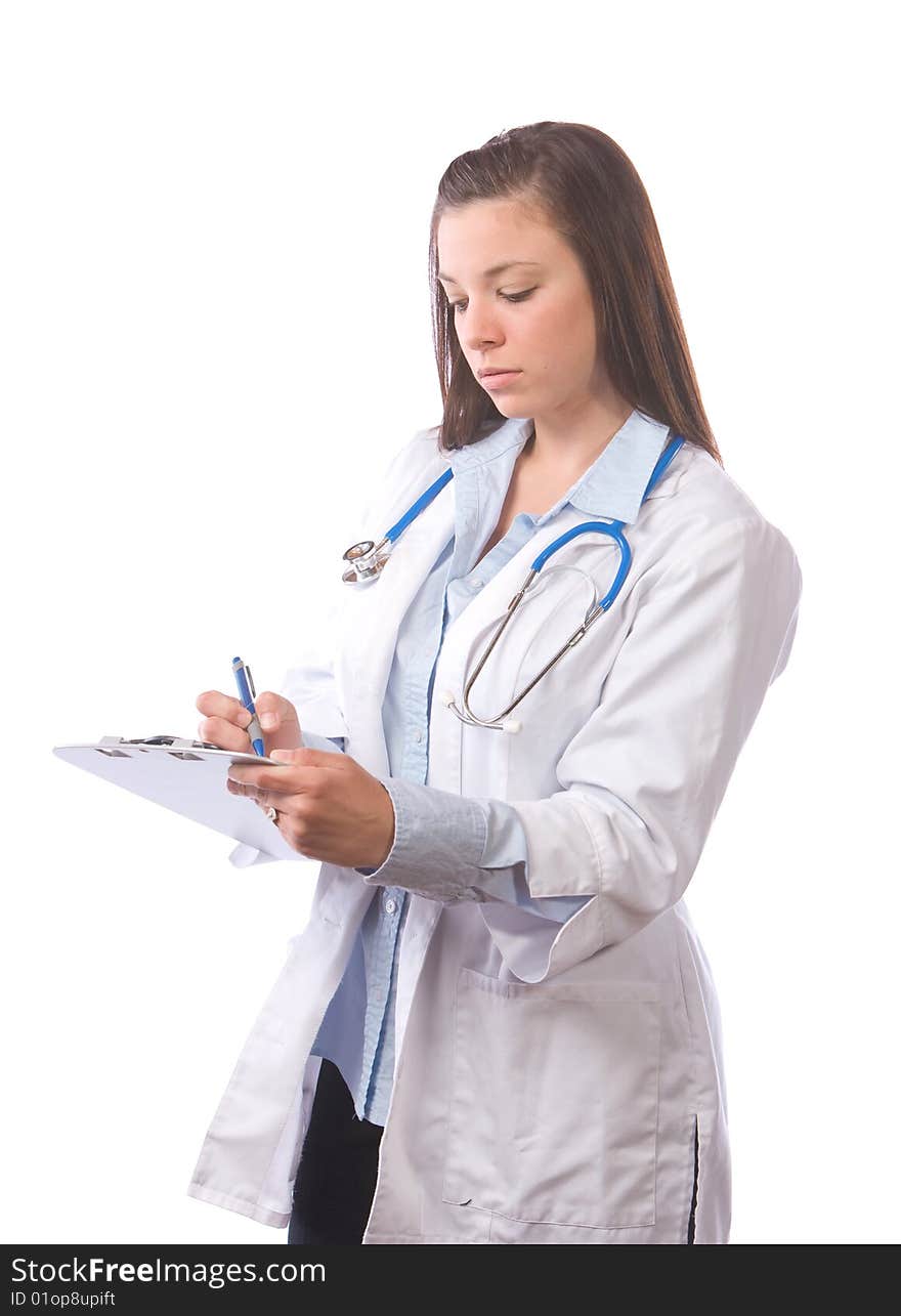 Female doctor isolated on white in the studio