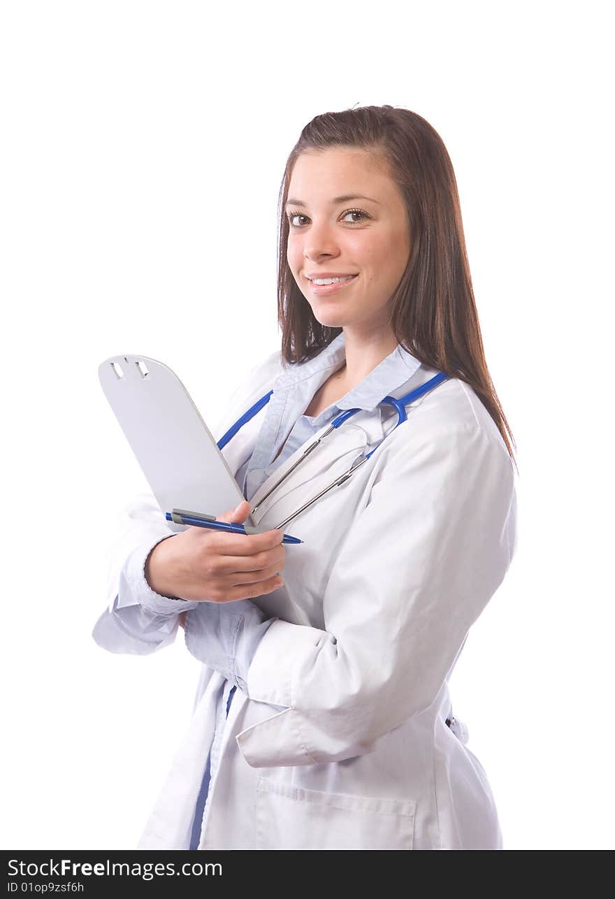 Female doctor isolated on white in the studio