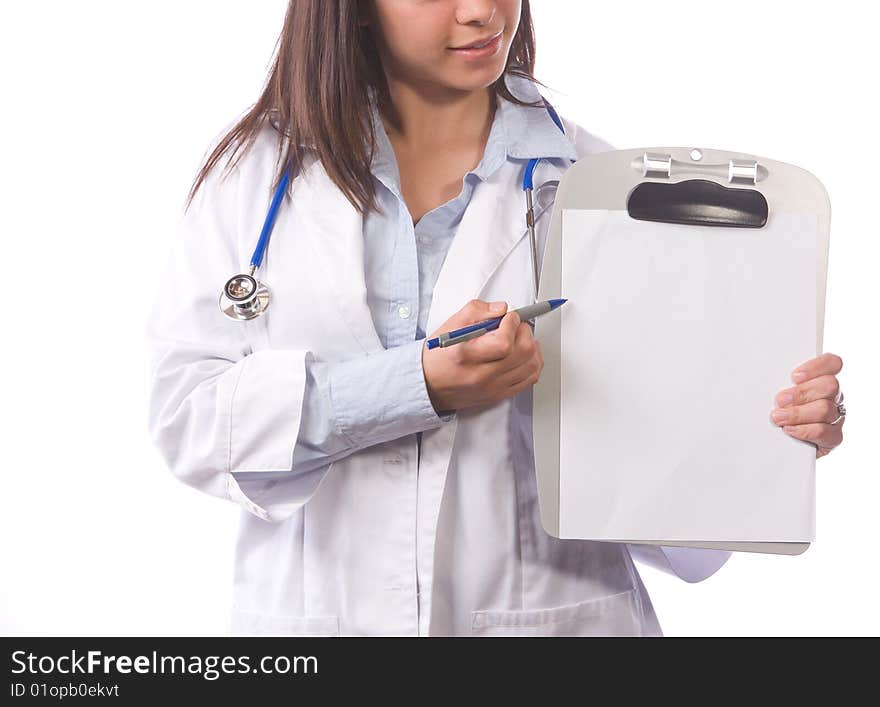 Female doctor isolated on white in the studio