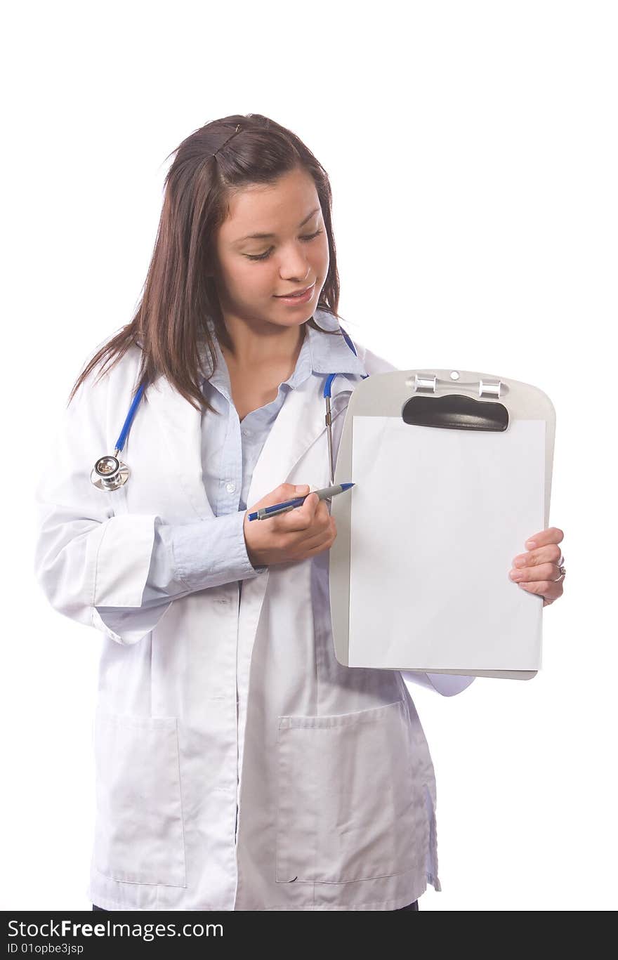 Female doctor isolated on white in the studio