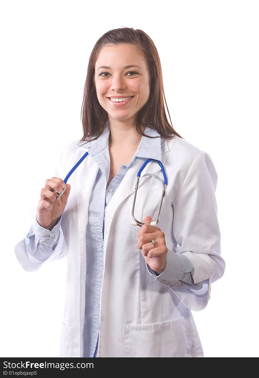 Female doctor isolated on white in the studio