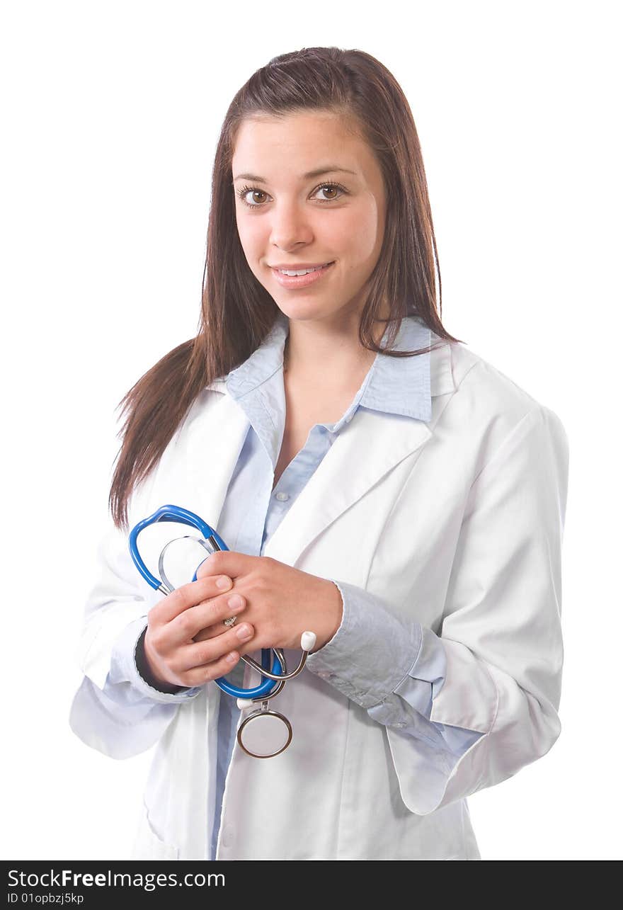 Female doctor isolated on white in the studio