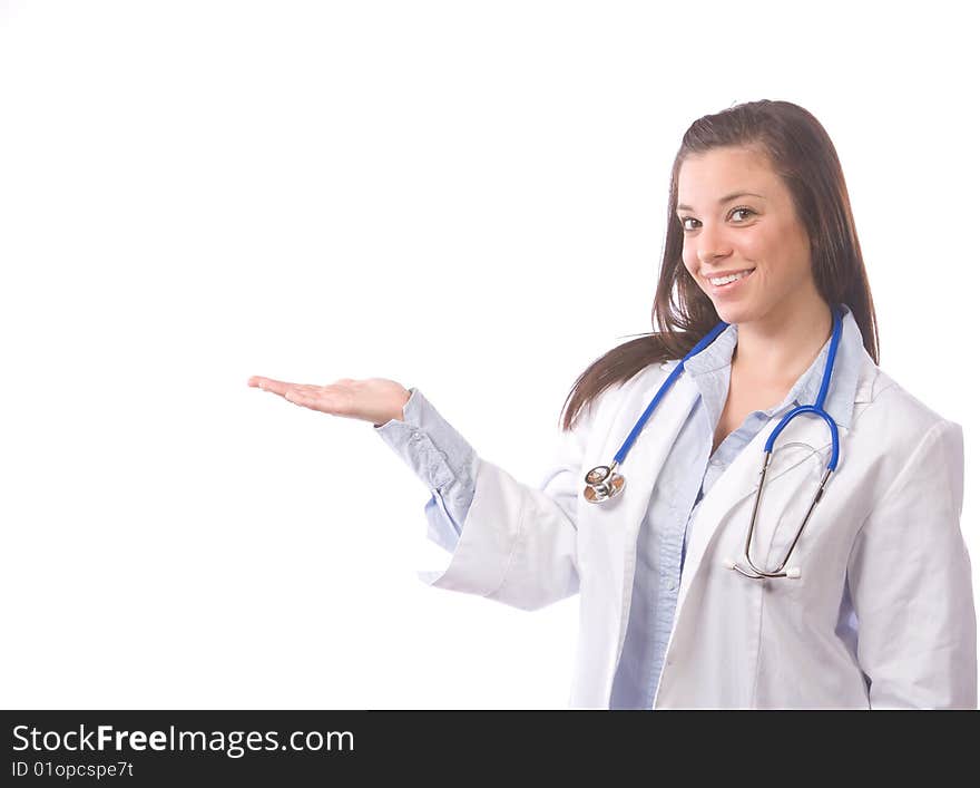 Female doctor isolated on white in the studio