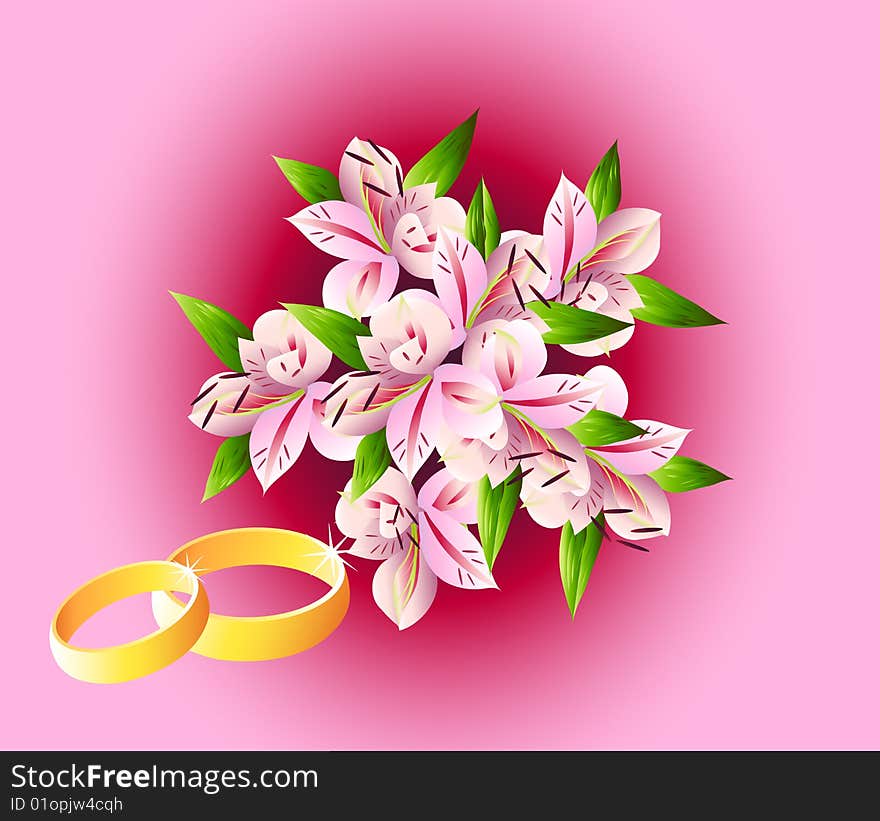 Vector illustration of wedding bouquet with rings