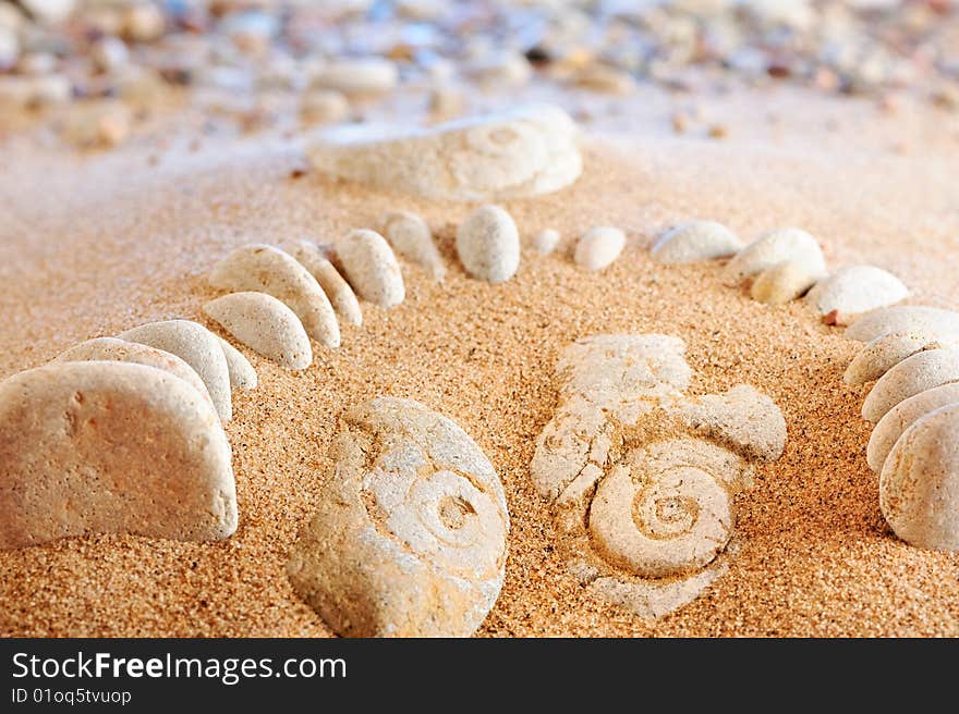 Sea pebbles buried in the coastal sand. Sea pebbles buried in the coastal sand