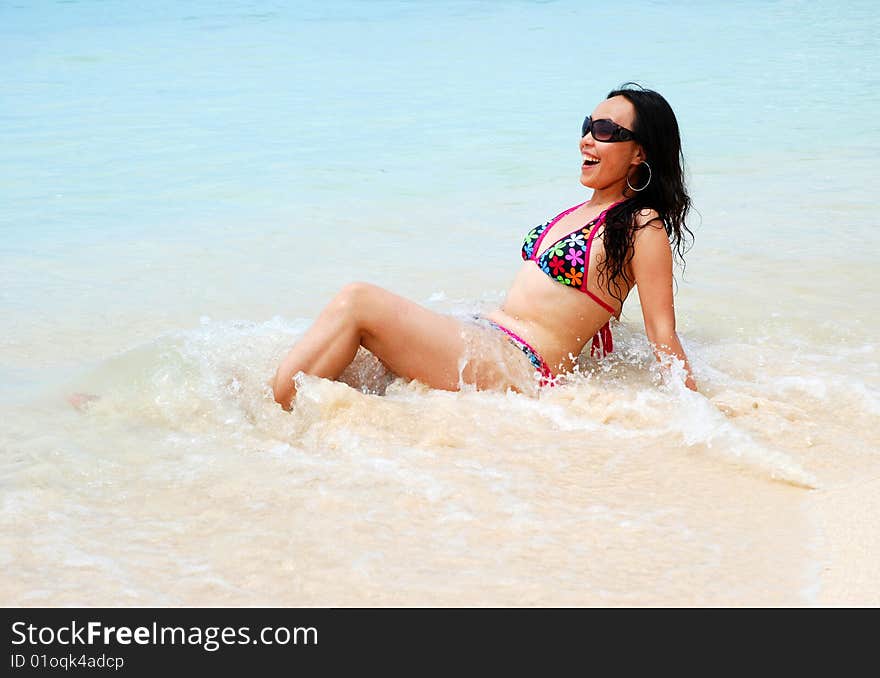 Asian Beauty in the Surfy Beach. Asian Beauty in the Surfy Beach