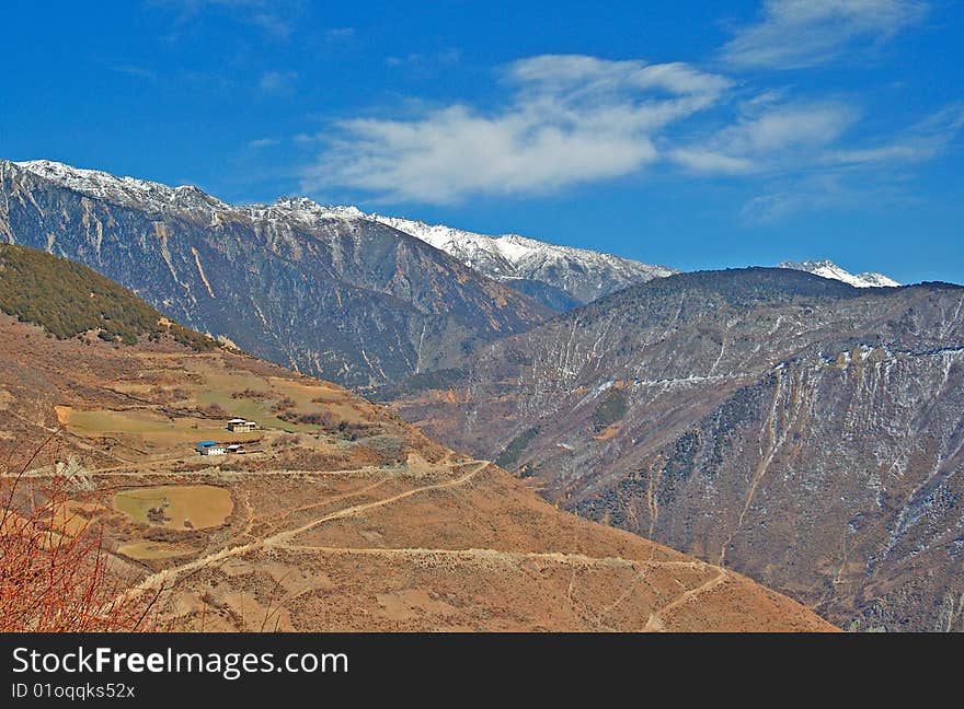 The Tibetan folk house in the  mountains