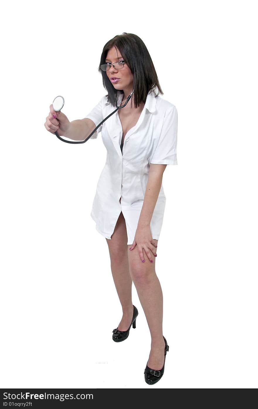 Nurse in uniform holding a stethoscope. Nurse in uniform holding a stethoscope