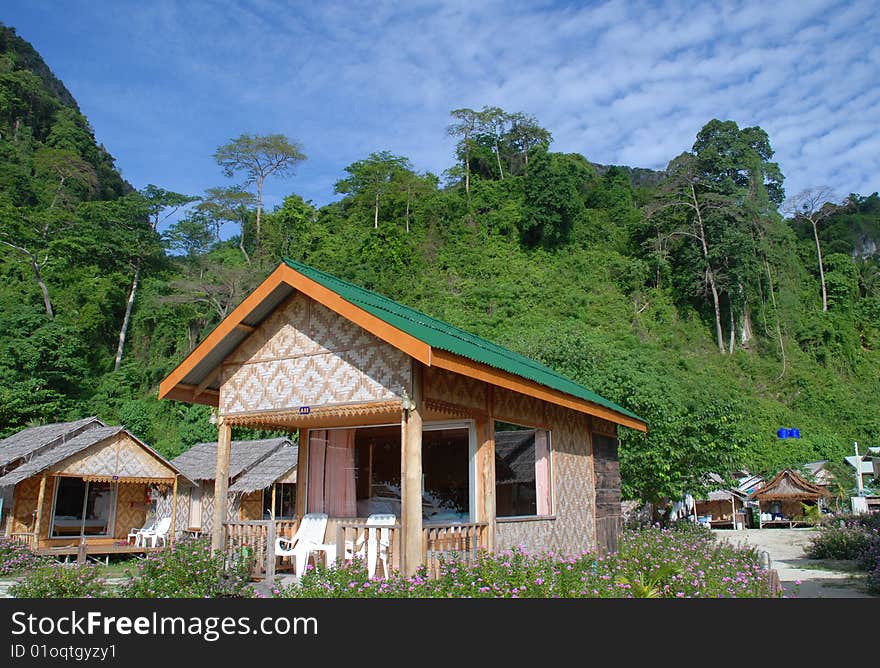Beautiful Tropical Resort agaisnt green slope