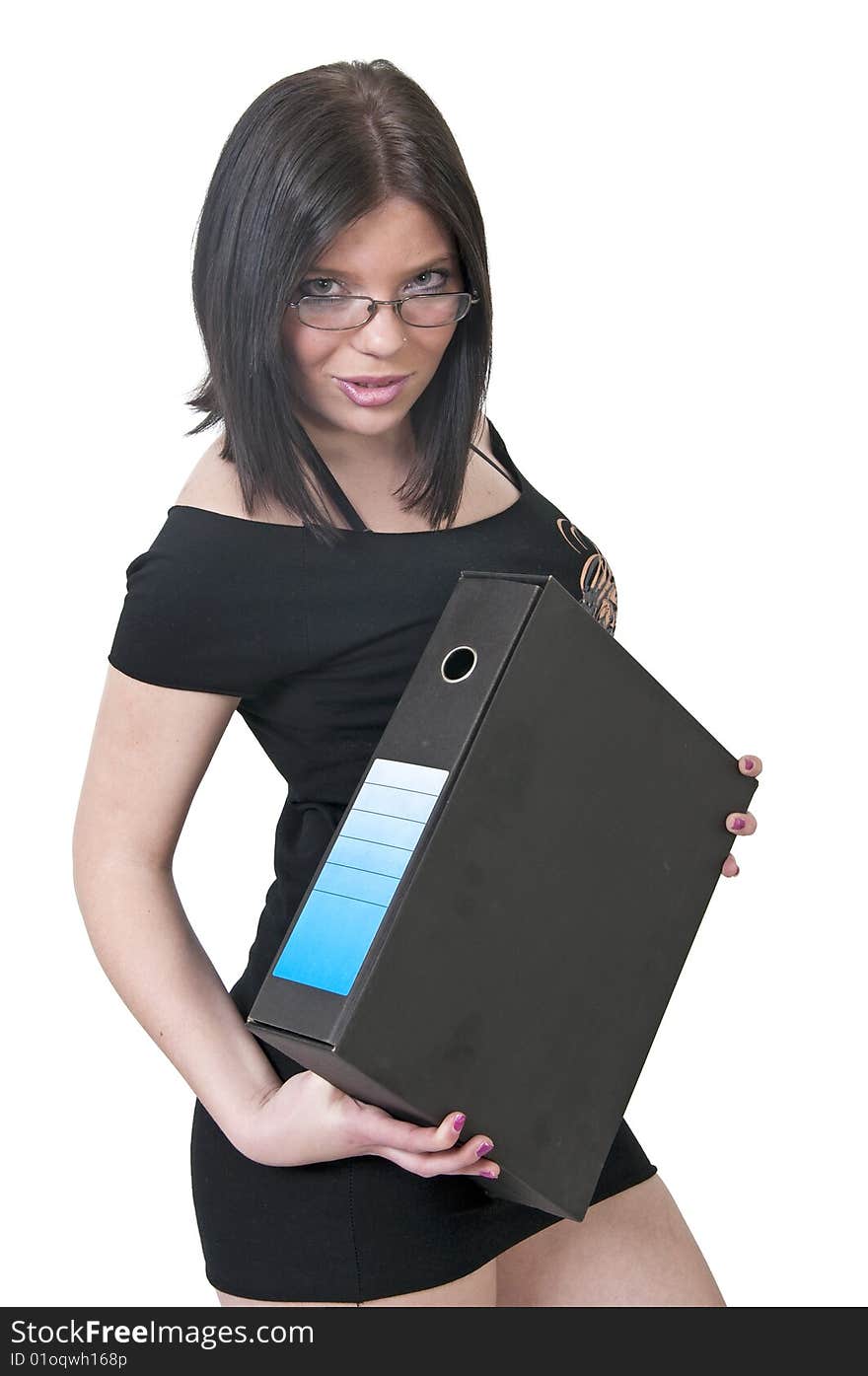 Sexy boss holding a folder and glasses