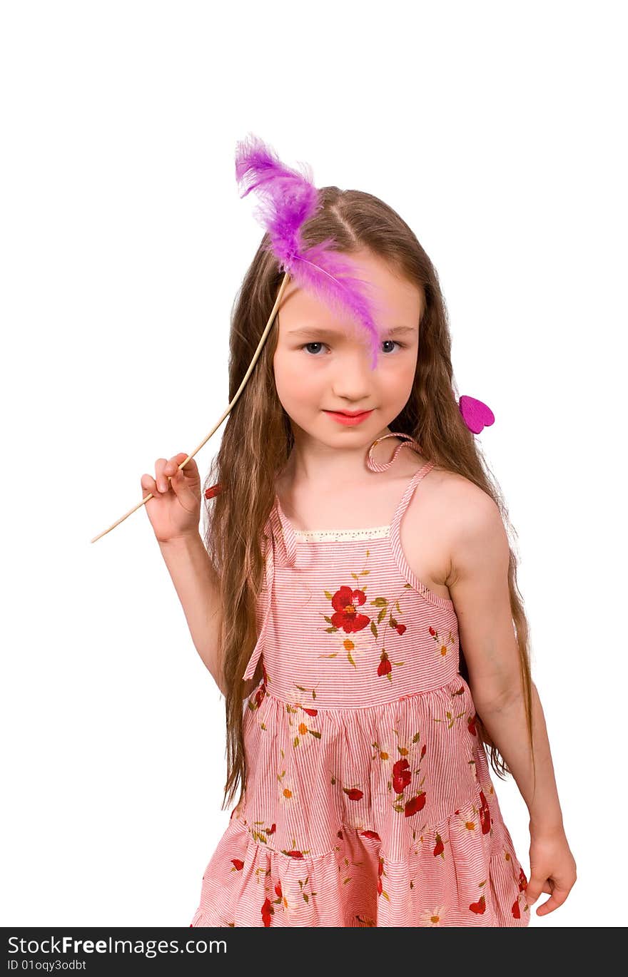 Little fairy with magic wand isolated on white with clipping path