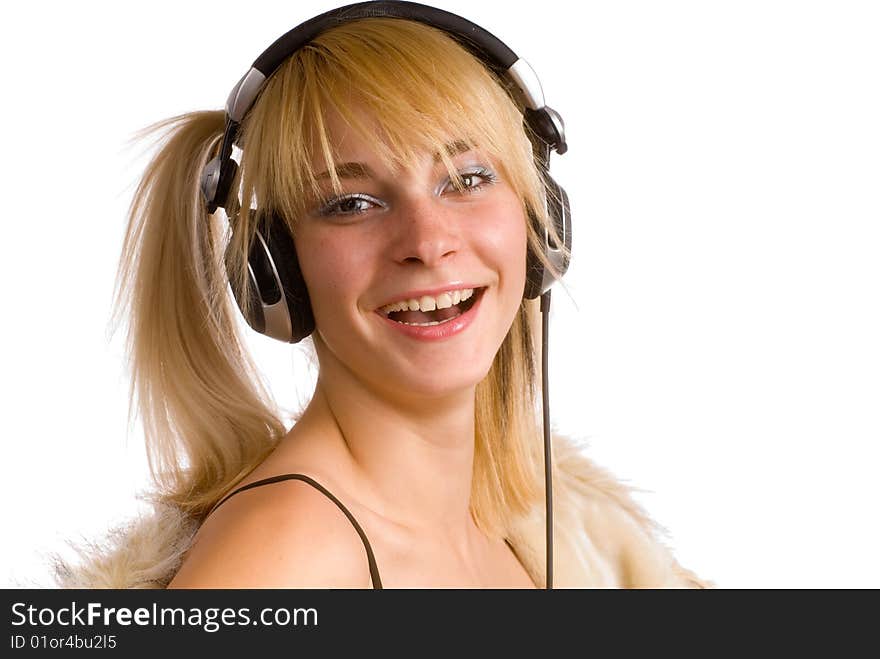 Portrait of a young girl with headphones. Portrait of a young girl with headphones