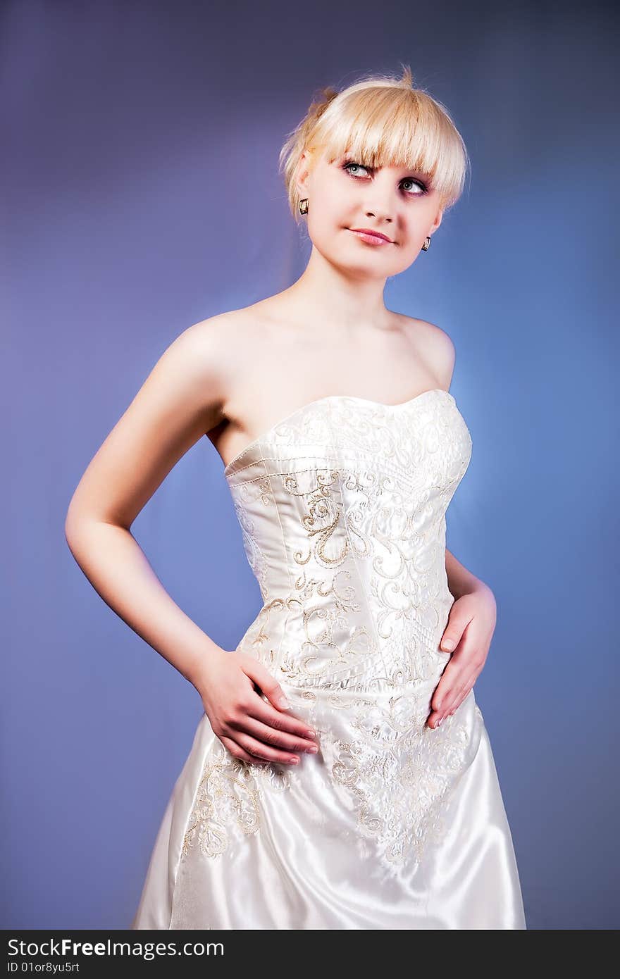 Woman in wedding dress separated