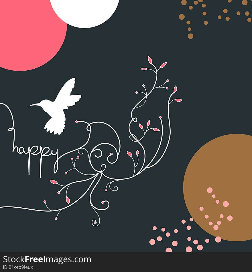 Bird and swirl floral