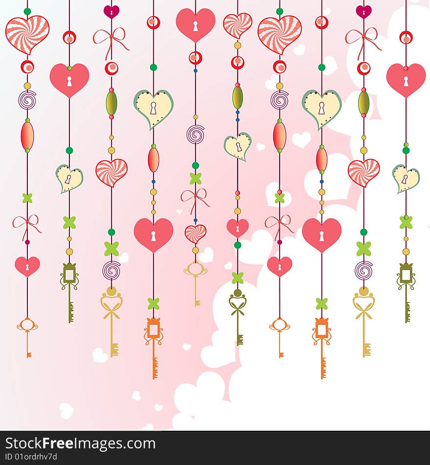 Vector Illustration of Decorative Wind Chimes with fanky heart shapes design