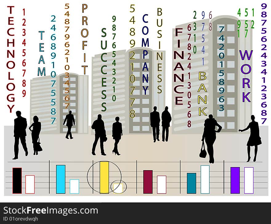 Business people and statistics in number