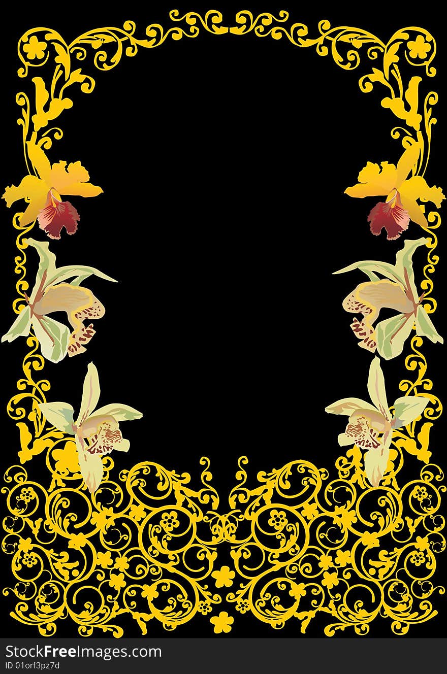 Illustration with yellow round frame. Illustration with yellow round frame