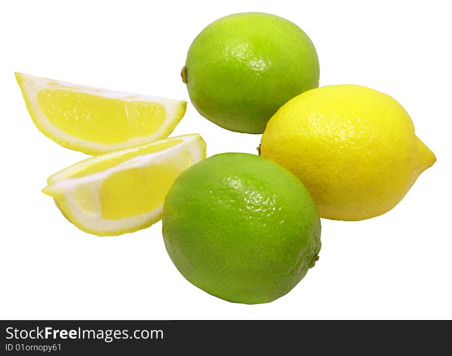 Fresh lemons and limes isolated over white with clipping path. Fresh lemons and limes isolated over white with clipping path