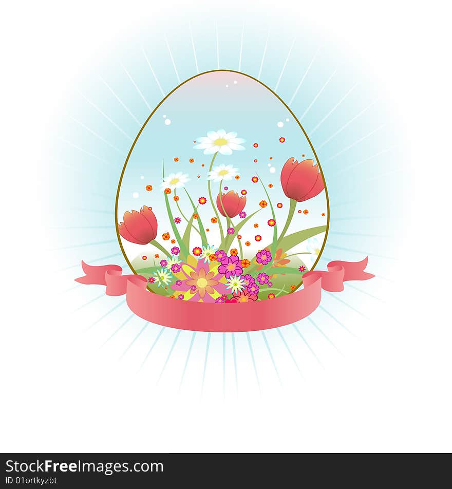 Vector Illustration of beautiful floral background decorated with Easter Egg shape.